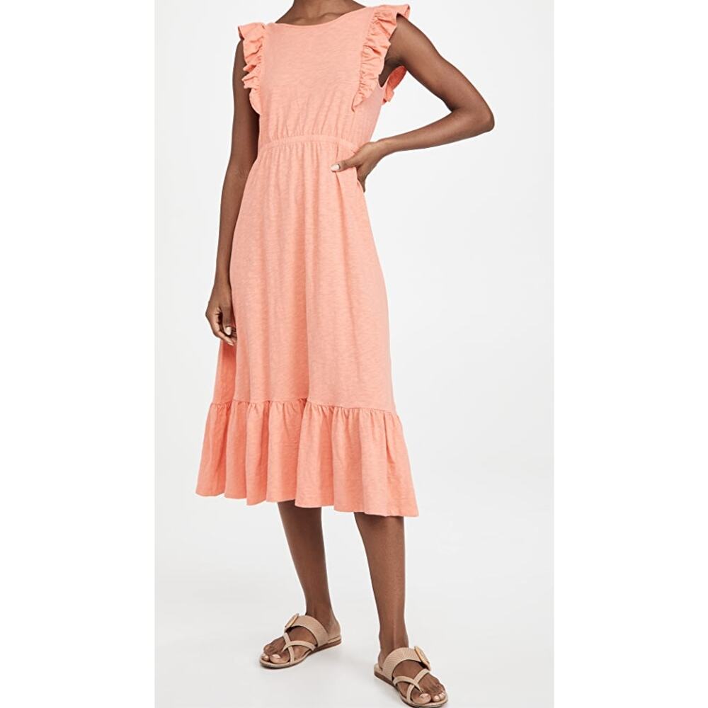 ba&sh Voyce Pink Cotton Ruffles Midi Dress Size Large - Picture 4 of 16
